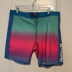 NWOT Hurley Men's Gradient Swim Shorts - Pink and Blue